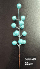 Bobite decorative Crăciun turcoaz lucioase pe tijă 22cm – set 100 buc