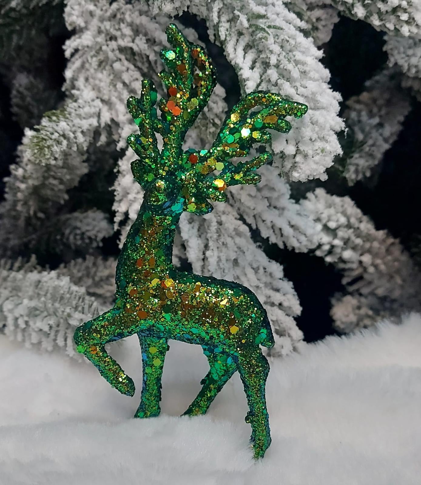 Reni decorativi eleganți verde cu sclipici – set 10 bucăți