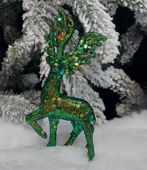 Reni decorativi eleganți verde cu sclipici – set 10 bucăți