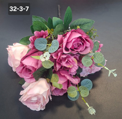 Buchet 6 trandafiri roz mov artificiali – 52cm, tije sârmă, material textil