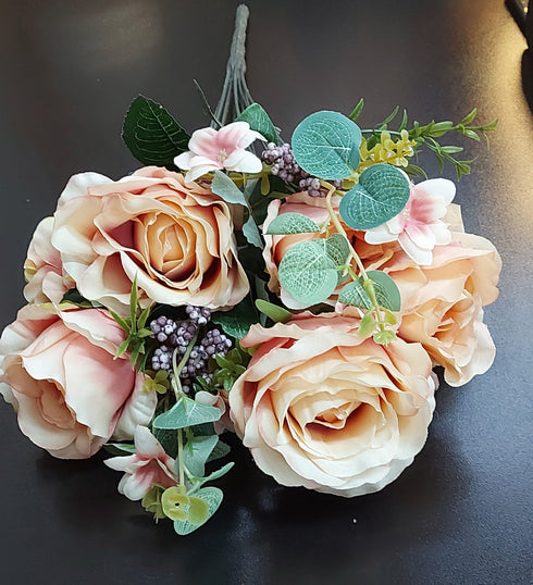 Buchet 6 trandafiri rosu inchis artificiali – 50cm, tije sârmă, material textil