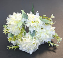 Buchet artificial cu dalii alb-verzui, 35cm