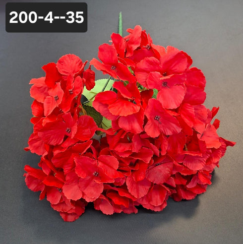 Buchet cu hortensii artificial roșu din material textil - 42cm