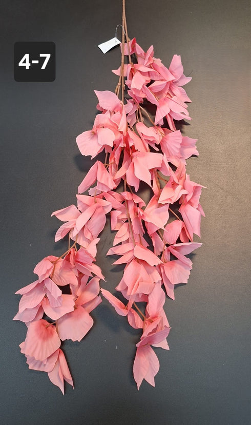 Ramură decorativă cu frunze roz intens - 102cm
