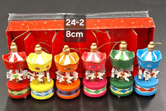 Carusel decorativ din lemn colorat Crăciun - 8cm (set 6)