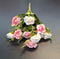 Buchet 10 trandafiri artificiali ivory cu roz – flori decorative, 33cm