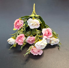 Buchet 10 trandafiri artificiali ivory cu roz – flori decorative, 33cm