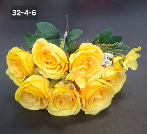 Buchet 7 trandafiri galbeni artificiali – 49cm, tije sârmă, material textil