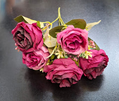 Buchet 5 trandafiri mov artificiali 30 cm – flori decorative