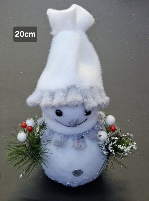 Decoratiune Om de Zăpadă alb cu căciulă, 20cm – set 5 bucăți
