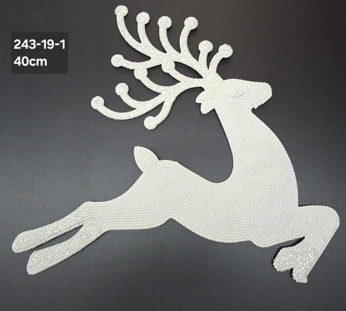 Ornament de Crăciun Ren Alb cu Sclipici - 40cm – Decorațiune Festivă Elegantă