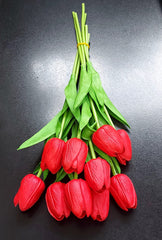 Lalele artificiale rosii din silicon – Set 10 bucăți