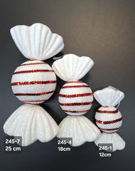 Figurine de brad bomboană alb-roșu cu sclipici – (25cm/18cm/12cm) 10/set