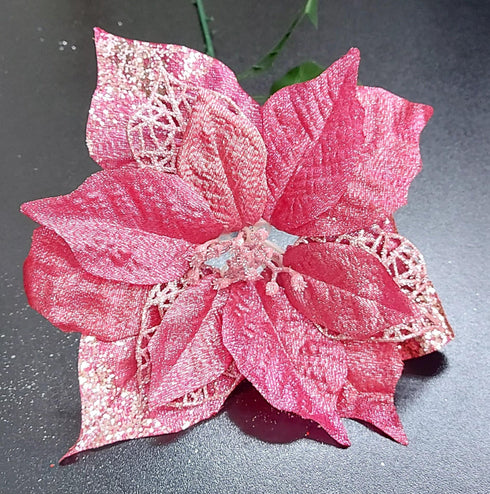 Crăciunițe artificiale roz – flori decorative elegante 24/set