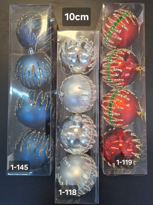 Set 4 Globuri Decorative 3 culori cu Sclipici - 10cm