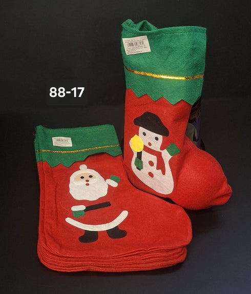 Set 12 Ciorapi Decorativi de Crăciun, Moș Crăciun și Om de Zăpadă - 17x36cm