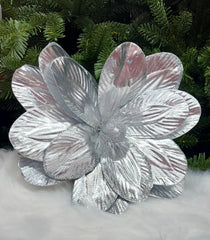 Flori Crăciun decorative argintii – ornament brad și aranjamente - 10/set