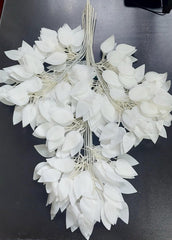 Set 12 ramuri decorative artificiale alb mat – model cu frunze ovale, finisaj elegant