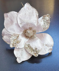 Flori Crăciun champagne cu sclipici și paiete aurii 10/set