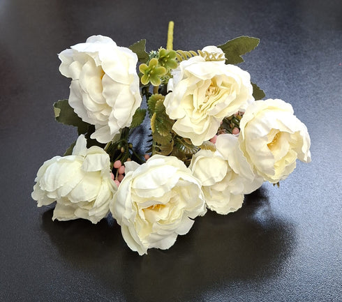 Buchet trandafiri artificiali alb ivoire 30cm – flori elegante