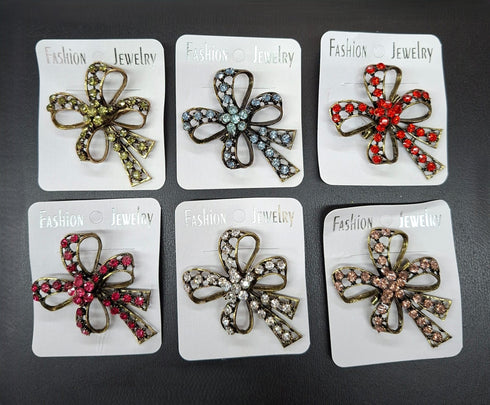 Broșe Elegante Fundă cu Cristale Colorate – Accesoriu Vintage cu Strasuri 12/set