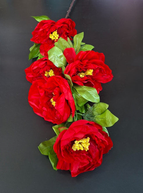 Fir bujor artificial roșu 5 flori - 115cm