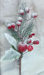 Crenguță artificială de Crăciun cu măr și fructe roșii - 30cm 10/set
