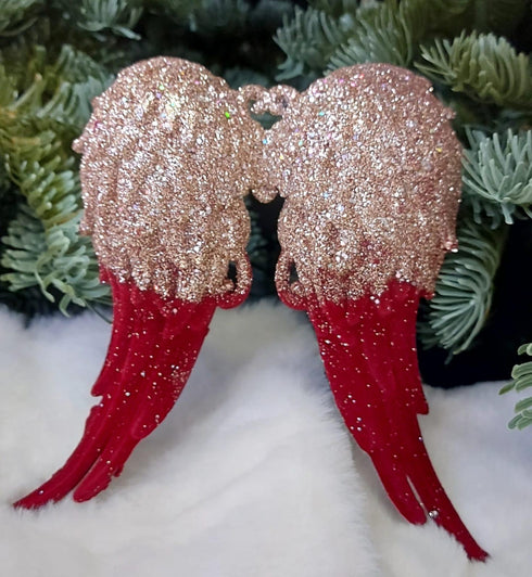 Decoratiune Aripi Înger Crăciun auriu-roșu, 14cm – set 10 bucăți