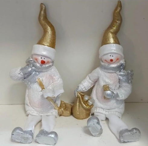 Omuleți de zăpadă – decor ceramic Crăciun alb-auriu 2/set 15cm