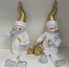 Omuleți de zăpadă – decor ceramic Crăciun alb-auriu 2/set 15cm