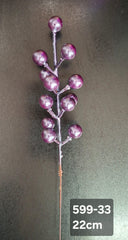 Bobite decorative Crăciun mov lucioase pe tijă 22cm – set 100 buc