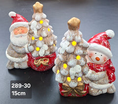 Set 2 figurine Moș Crăciun și om de zăpadă, decor ceramic Crăciun - 15cm