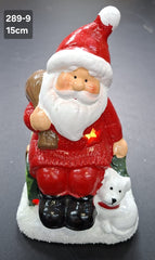 Decor ceramic Crăciun Moș Crăciun cu cățel luminos - 15cm