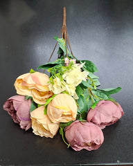 Buchet cu Bujori Mov Si Piersica 49cm – Flori Artificiale din Material Textil