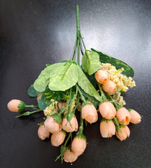 Buchet Bogat cu Boboci de Trandafiri piersica 30cm – Flori Artificiale Decorative