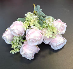 Buchet artificial 7 trandafiri roz deschis, flori mari - decor elegant, 49cm