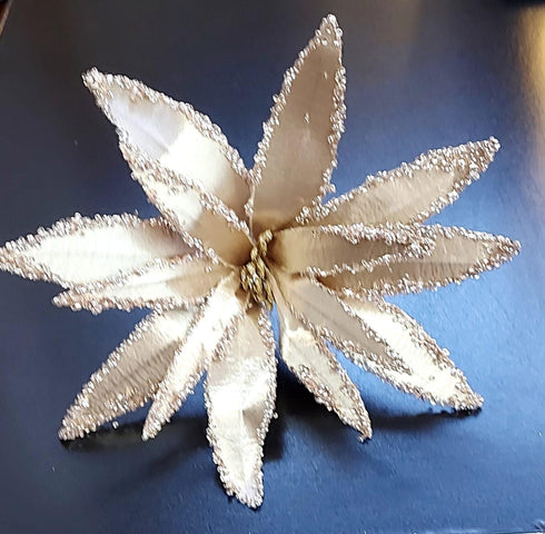 Flori Crăciun aurii cu glitter – flori decorative festive 10/set