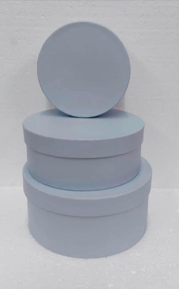 Set 3 cutii rotunde din carton – Albastru pastel