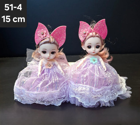 Păpuși cu Rochie Mov și Fundiță Roz - 15cm 10/set