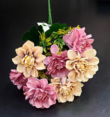 Buchet de dalii artificiale roz inchis si cappuccino – flori mici 33 cm