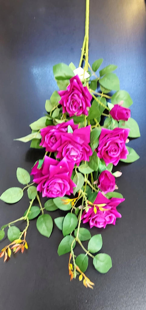 Fir Trandafir artificial fucsia 93cm – ramură cu flori decorative realiste