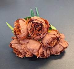 Buchet bujori artificiali teracotta – 7 flori, aspect natural 40cm