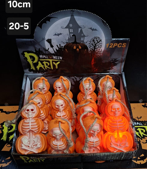 Set 12 Scheleți Halloween în Dovleac cu LED, 10cm – Decorațiuni Party