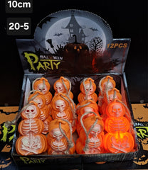 Set 12 Scheleți Halloween în Dovleac cu LED, 10cm – Decorațiuni Party