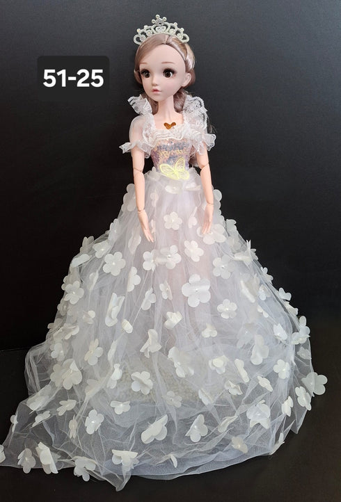 Păpușă Prințesă cu Rochie Albă Elegantă - 60cm