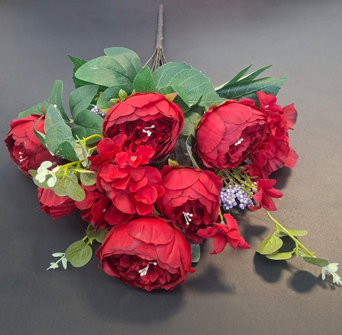 Buchet cu Bujori Roșii 49cm – Flori Artificiale din Material Textil