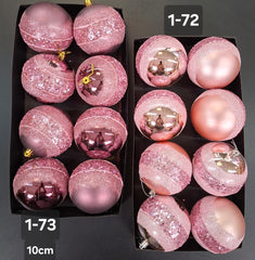 Set 8 Globuri Crăciun Decorative Roz Pudrat cu Sclipici și Reflexii -10cm