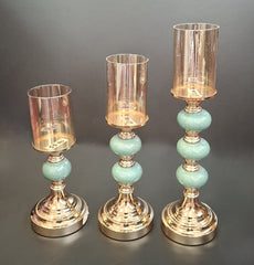 Suport decorativ pentru lumânare cu detalii turcoaz și auriu