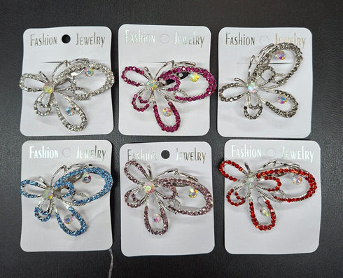 Broșe Elegante Tip Fundă cu Strasuri Multicolore – Accesoriu Fashion Strălucitor 12/set