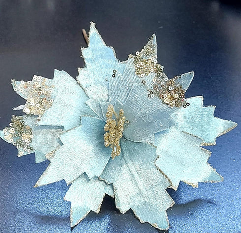 Crăciunițe artificiale bleu – flori decorative elegante 10/set